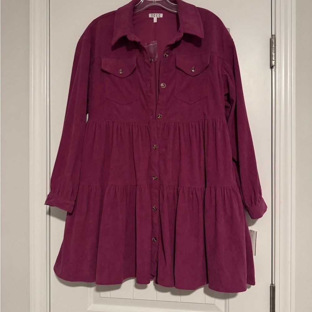 New TCEC Maroon Corduroy Shirt Dress Long Sleeves small